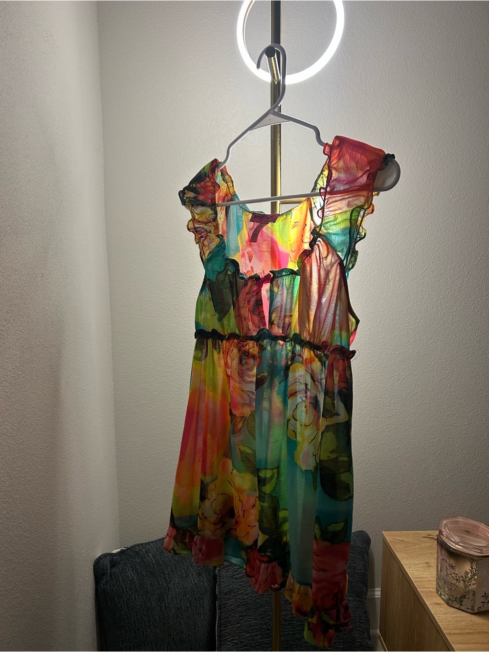 Vintage Betsey Johnson Multicolor Floral Ruffle Slip Dress